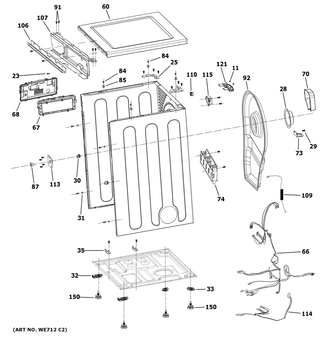 Cabinet & Top Panel Diagram and Parts List for QFD15ESSN0WW  General Electric Dryer