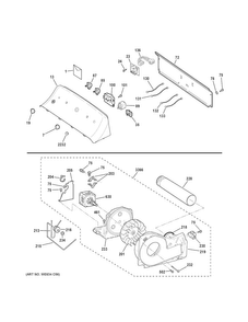 Backsplash, Blower & Motor Assembly Diagram and Parts List for GTD45EASJ2WS  General Electric Dryer