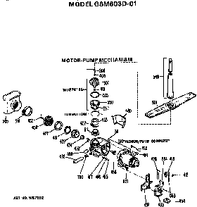 Motor-pump Diagram and Parts List for GSM603D-01  General Electric Dishwasher