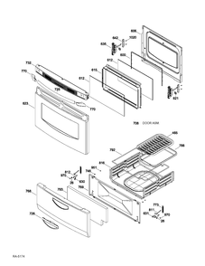 DOOR & DRAWER Diagram and Parts List for JGAS730EL4WW  General Electric Range