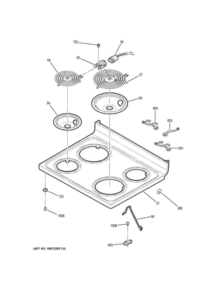 Cooktop Diagram and Parts List for JB258DM1CC  General Electric Range