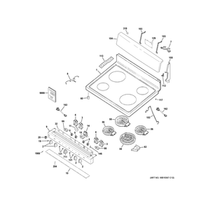 Control Panel & Cooktop Diagram and Parts List for JB480SY1SS  General Electric Range