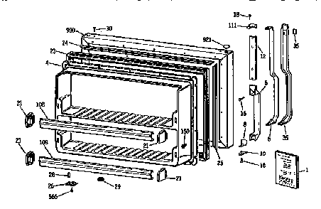 Freezer Door Diagram and Parts List for TBX18DASJRWH  General Electric Refrigerator