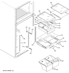 FRESH FOOD SHELVES Diagram and Parts List for 38489KBSLRSS  General Electric Refrigerator
