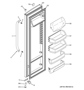 Fresh Food Door Diagram and Parts List for GSS25CSHECSS  General Electric Refrigerator