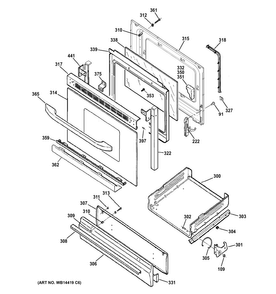 Door & Drawer Parts Diagram and Parts List for RGB530DEH1WW  Hotpoint Range