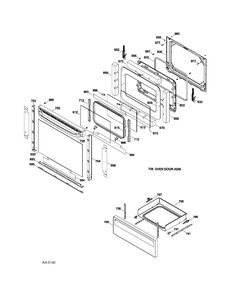 DOOR & DRAWER Diagram and Parts List for JCBP250DT2WW  General Electric Range