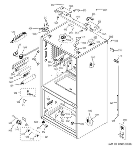 Case Parts Diagram and Parts List for GYE22KMHGES  General Electric Refrigerator