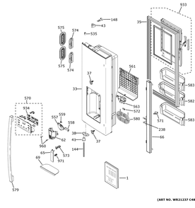 Dispenser Door Diagram and Parts List for XFE26JSMWFSS  General Electric Refrigerator