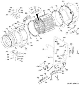 Tub & Motor Diagram and Parts List for GFWR4805F1RR  General Electric Washer