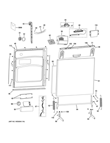 ESCUTCHEON & DOOR ASSEMBLY Diagram and Parts List for PDW1800K01WW  General Electric Dishwasher