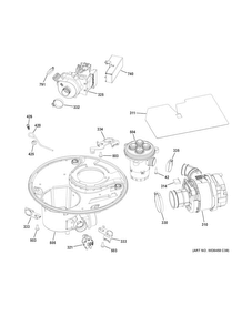 Sump & Motor Mechanism Diagram and Parts List for PDT750SSF1SS  General Electric Dishwasher