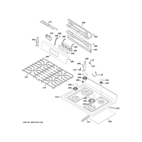 Control Panel And Cooktop Diagram and Parts List for JGBS61DP4WW  General Electric Range