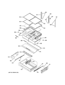 Fresh Food Shelves Diagram and Parts List for GFE28GGKEBB  General Electric Refrigerator