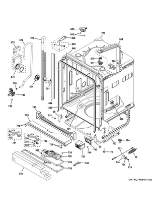 Body Parts Diagram and Parts List for GDF650SGJ4BB  General Electric Dishwasher