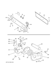 Backsplash, Blower & Motor Assembly Diagram and Parts List for GTX18ESSJ0WW  General Electric Dryer