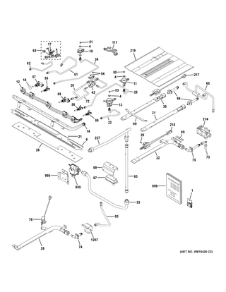 Gas & Burner Parts Diagram and Parts List for PGB980ZEJ5SS  General Electric Range
