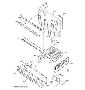 Door & Drawer Parts Diagram and Parts List for RGB508PEF2WH  Hotpoint Range