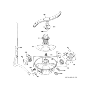 Motor, Sump And Filter Assembly Diagram and Parts List for GDF535PGR7WW  General Electric Dishwasher