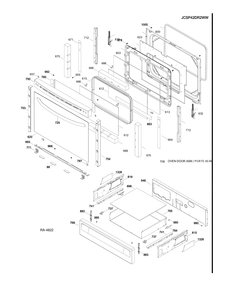 DOOR & DRAWER Diagram and Parts List for JCSP42DR2WW  General Electric Range