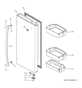 Fresh Food Door - Rh Diagram and Parts List for DFE28JMKBES  General Electric Refrigerator