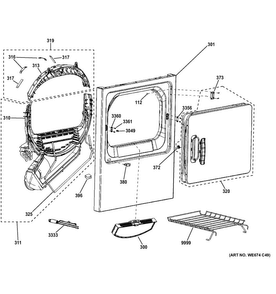 Front Panel & Door Diagram and Parts List for HTX24EASK0WW  Hotpoint Dryer