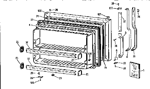 Freezer Door Diagram and Parts List for TBX21N1XDRAA  General Electric Refrigerator