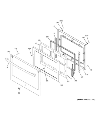 Upper Door Diagram and Parts List for JTD3000DN1WW  General Electric Wall Oven