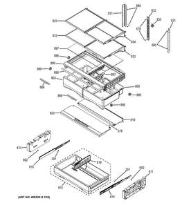 Fresh Food Shelves Diagram and Parts List for DFE28JSKBSS  General Electric Refrigerator
