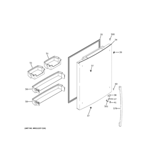 Fresh Food Door Diagram and Parts List for GBE21DYKJRFS  General Electric Refrigerator