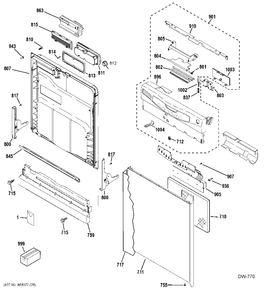 DOOR Diagram and Parts List for GLD3846T05SS  General Electric Dishwasher