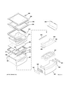 FF SHELVES Diagram and Parts List for ZFSB25DTBSS  General Electric Refrigerator