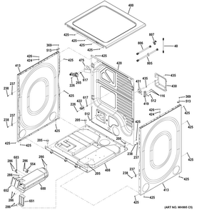 Cabint & Top Panel Diagram and Parts List for GFDR480EF1WW  General Electric Dryer