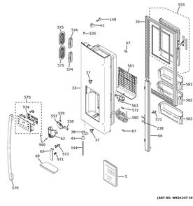 Dispenser Door Diagram and Parts List for GYE18JSLGFSS  General Electric Refrigerator