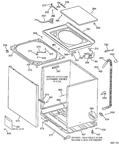 CABINET Diagram and Parts List for MBXR1070W0WB  General Electric Washer