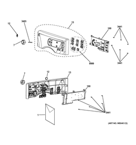 Controls & Backsplash Diagram and Parts List for GFDL110EH0WW  General Electric Dryer