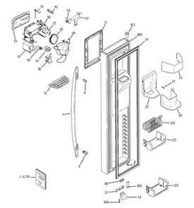Freezer Door Diagram and Parts List for PSW26MSTASS  General Electric Refrigerator