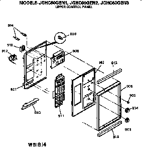 Upper Control Panel Diagram and Parts List for JGHC60GEN1  General Electric Range