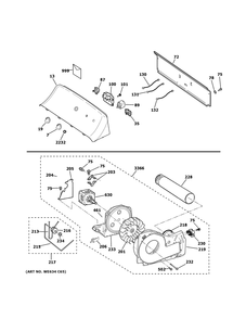 Backsplash, Blower And Motor Assembly Diagram and Parts List for GTX52EASP1WB  General Electric Dryer