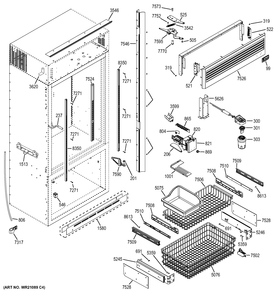 FREEZER SECTION, TRIM & COMPONENTS Diagram and Parts List for ZICP360NXDLH  General Electric Refrigerator