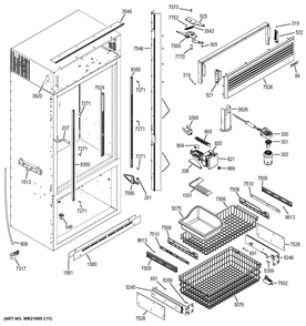FREEZER SECTION, TRIM & COMPONENTS Diagram and Parts List for ZICP360NHBRH  General Electric Refrigerator
