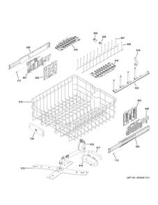 Upper Rack Assembly Diagram and Parts List for PDT750SSF1SS  General Electric Dishwasher