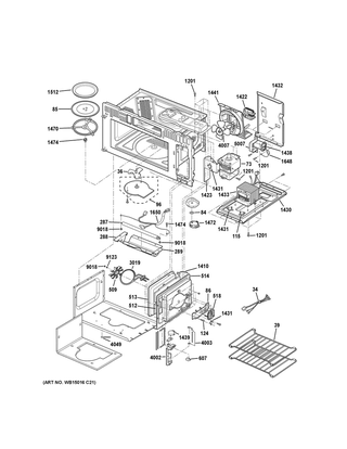 Interior Parts 1 Diagram and Parts List for ZSA1202J3SS  General Electric Microwave