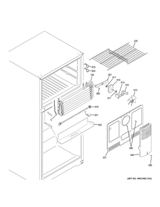 Freezer Section Diagram and Parts List for GIE18ETHMRWW  General Electric Refrigerator