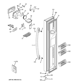 Freezer Door Diagram and Parts List for PZS22MMKBHES  General Electric Refrigerator