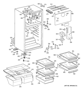 CABINET Diagram and Parts List for 36211XBRFRWW  General Electric Refrigerator