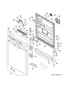 ESCUTCHEON & DOOR ASSEMBLY Diagram and Parts List for GDF610PGJ5BB  General Electric Dishwasher