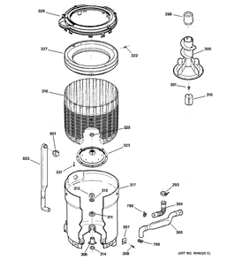 TUB, BASKET & AGITATOR Diagram and Parts List for 57431DCWW  General Electric Washer