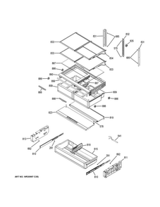 Fresh Food Shelves Diagram and Parts List for ZWE23ESHISS  General Electric Refrigerator