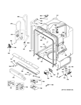 Body Parts Diagram and Parts List for GDT545PFJ6DS  General Electric Dishwasher
